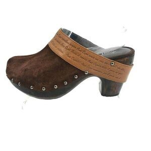 Anna Capri Italy Brown Suede Studs Mule Clog Shoes